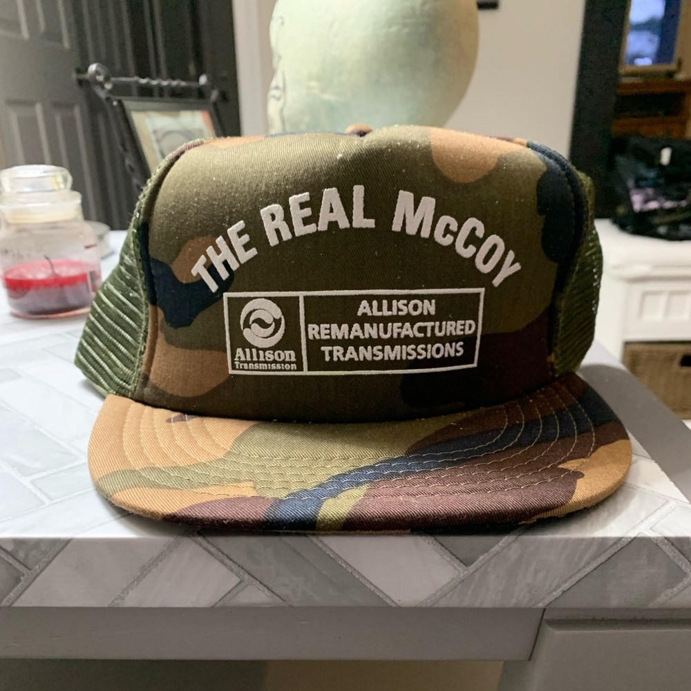 Vintage NOS The Real McCoy Allison Transmission, camo mesh, SnapBack,Trucker Hat